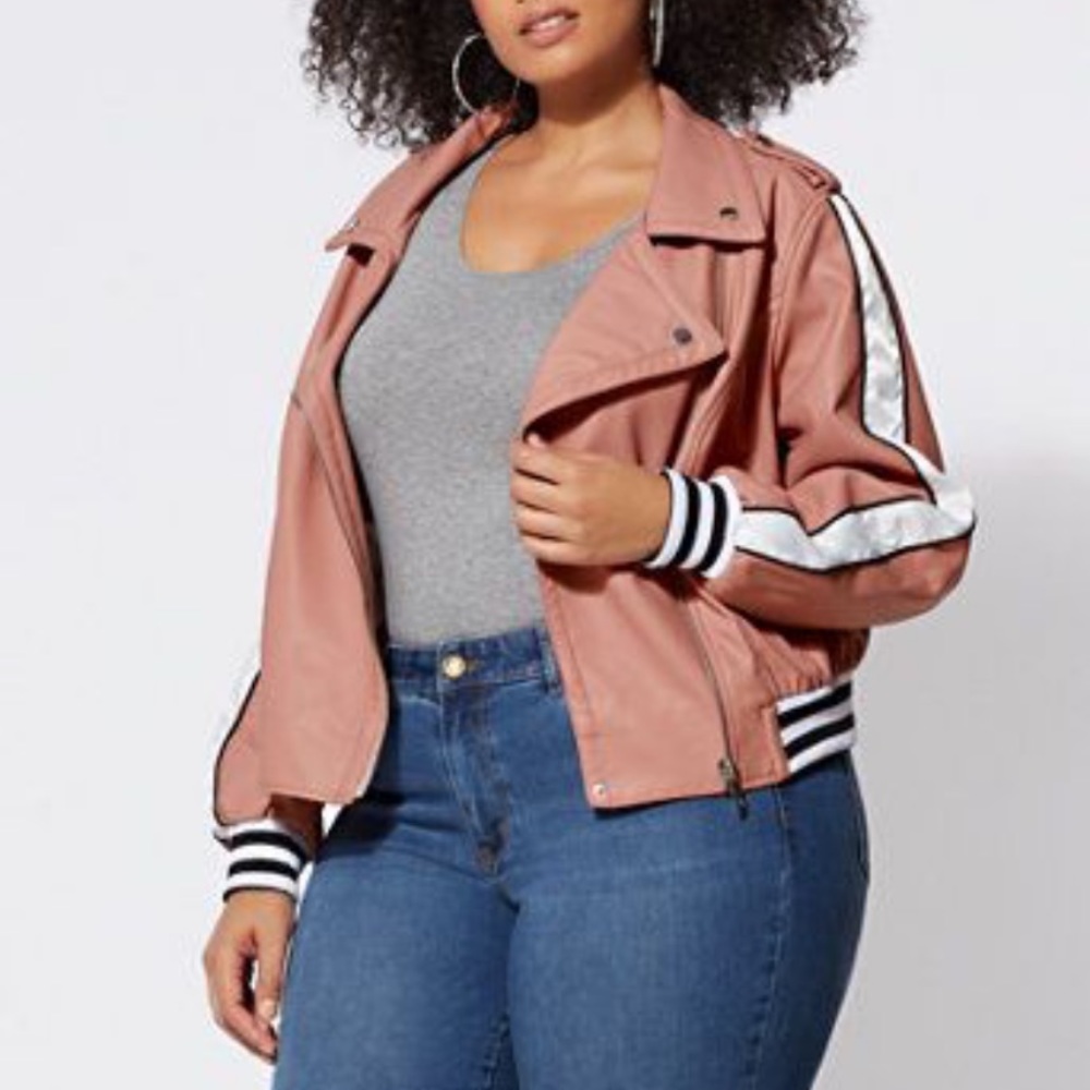 Fashion to Figure Pink PU Varsity Moto Jacket